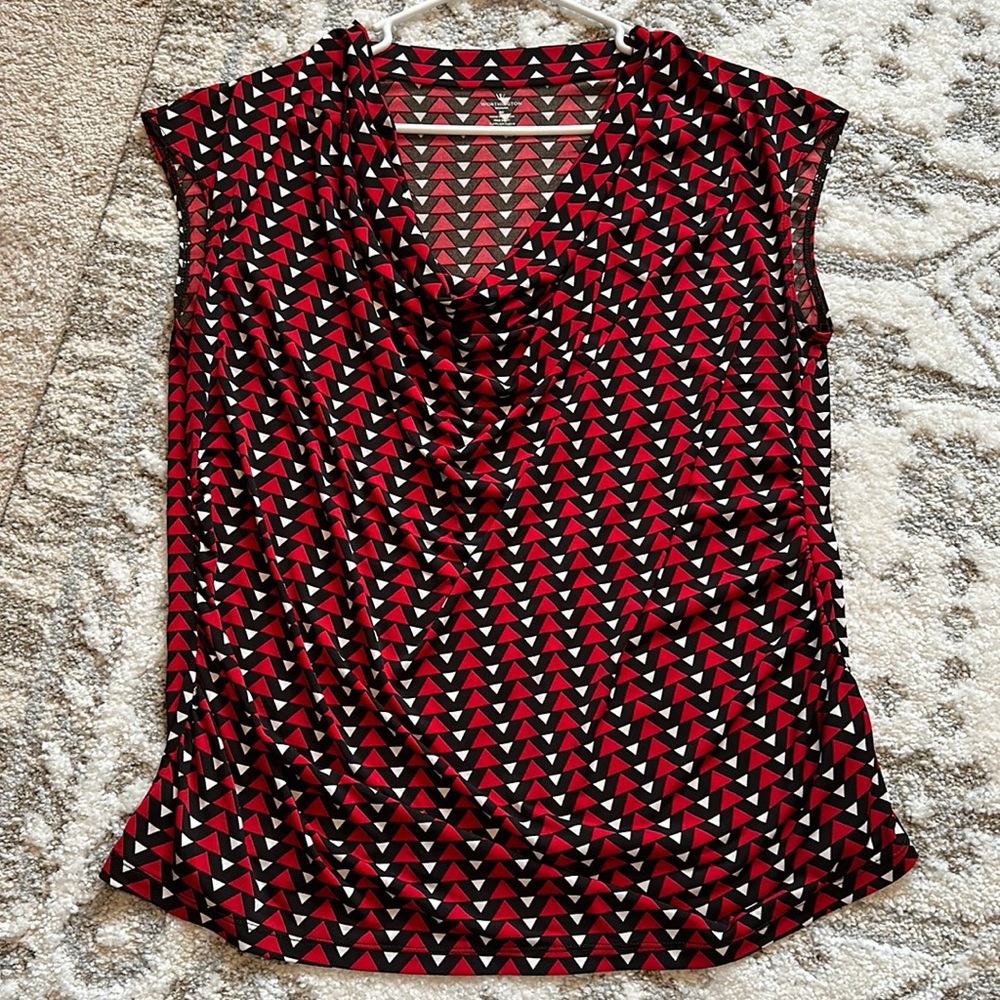 NWOT Red black geometric blouse top